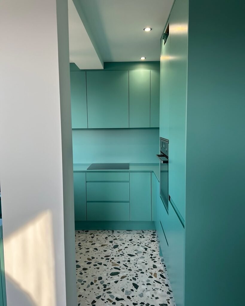Cocina lacada en Aqua marina: elegancia y modernidad